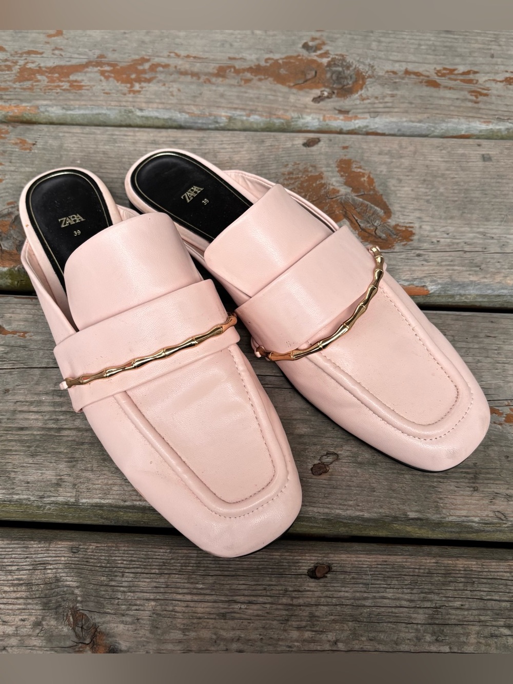 Zara Light Pink Slip On Shoes with Gold Hardware - Size 39 (Approx 8)